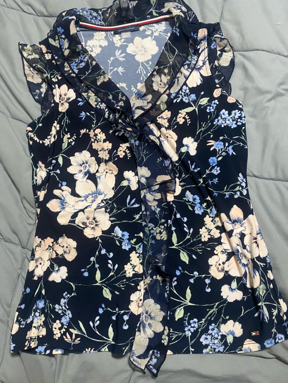 Tommy Hilfiger Navy Floral Ruffle Tie-Front Sleeveless Camisole